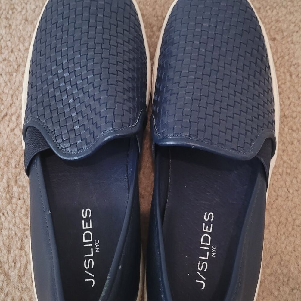 J/SLIDES NYC FLYNN LEATHER PLATFORM SNEAKER Size 10 Navy Blue - Picture 4 of 6